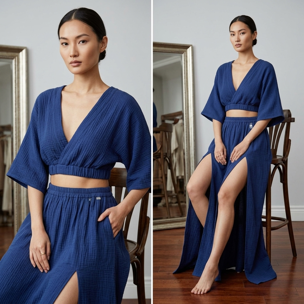 Organic Gauze - Long Sleeve Crop Top – Off-Shoulder Fit